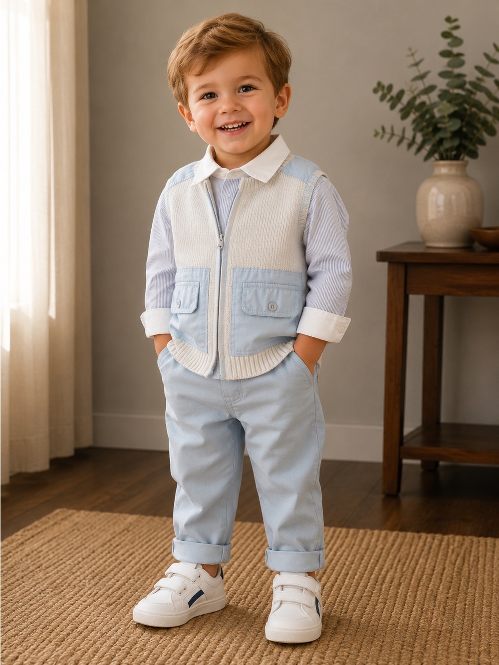 Baby Boys Light Blue & White Layered Outfit